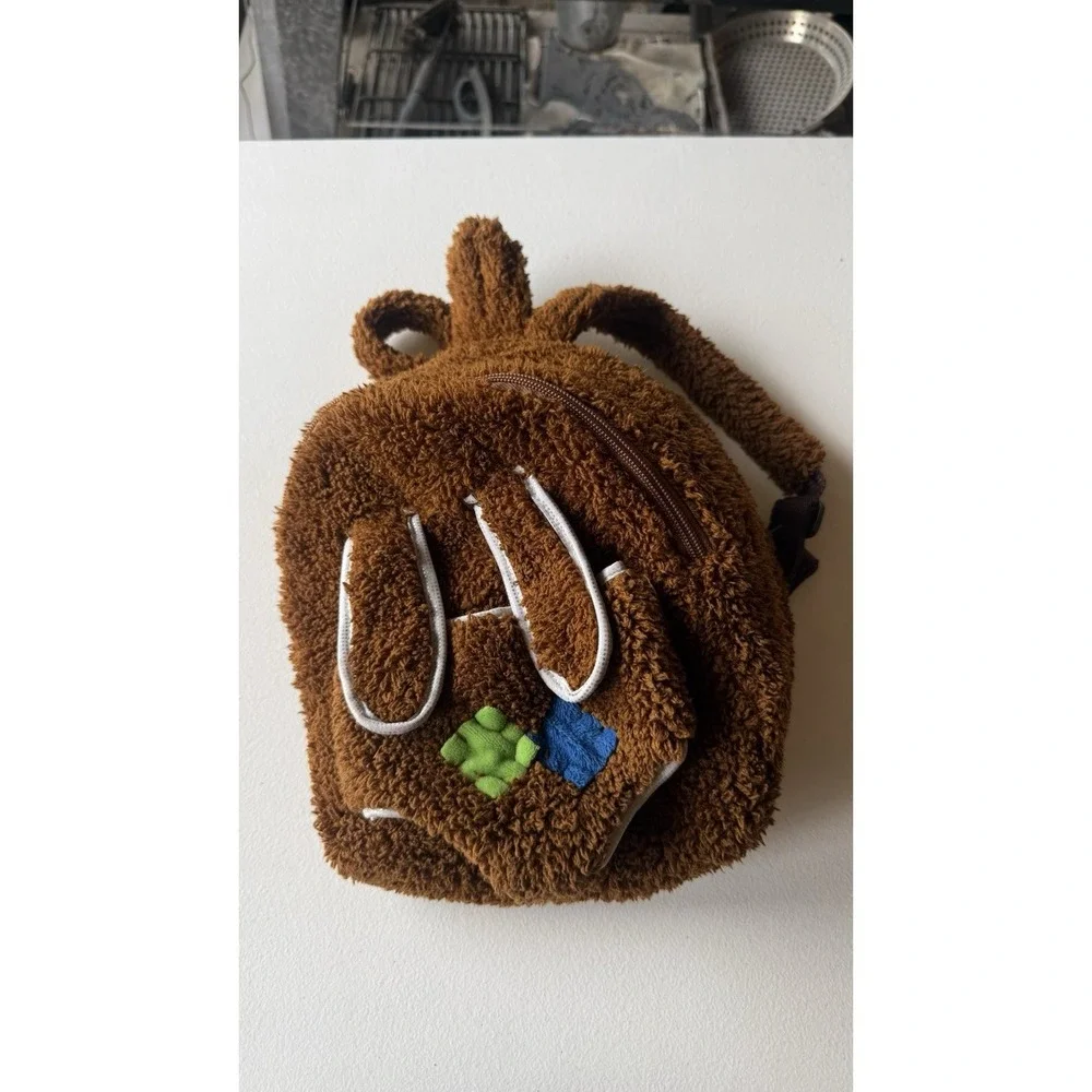 Kids Fuzzy Faux Fur Backpack Brown Ear Flaps Pockets Double Handles Zipper‎